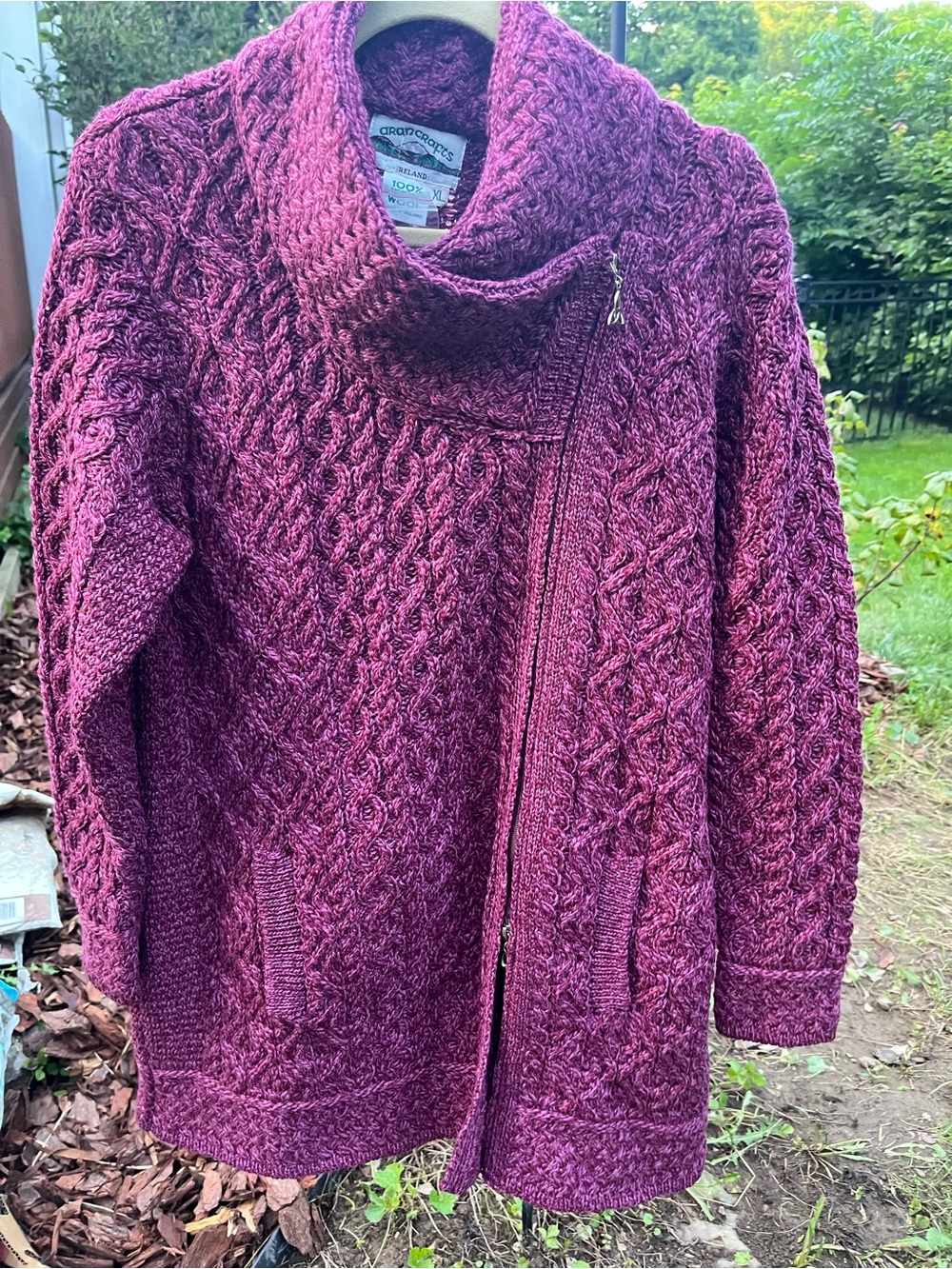 Aran Crafts 💯 Merino Wool Sweater Coat/Cardigan. Berry / Magenta. Size ZL. New.